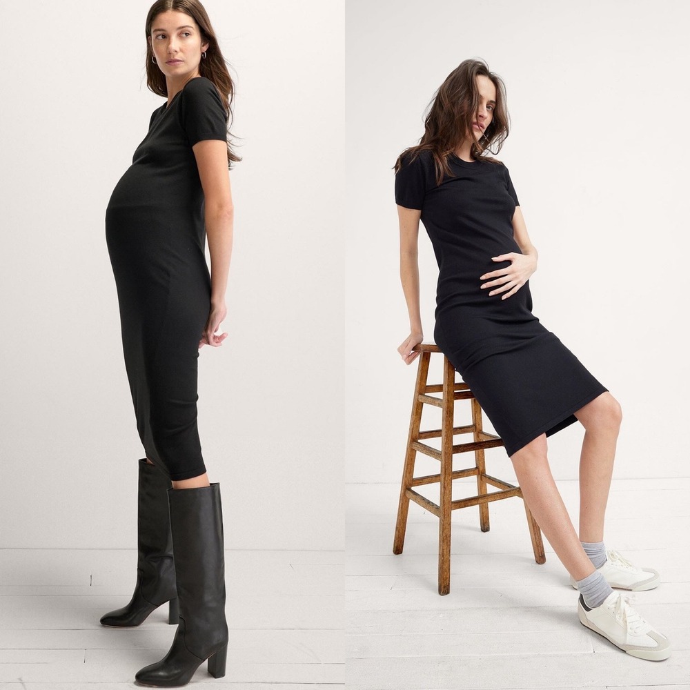 HATCH The Softsculpt Knit Eliza Dress Black Maternity Midi Crew Neck 1 (Small)